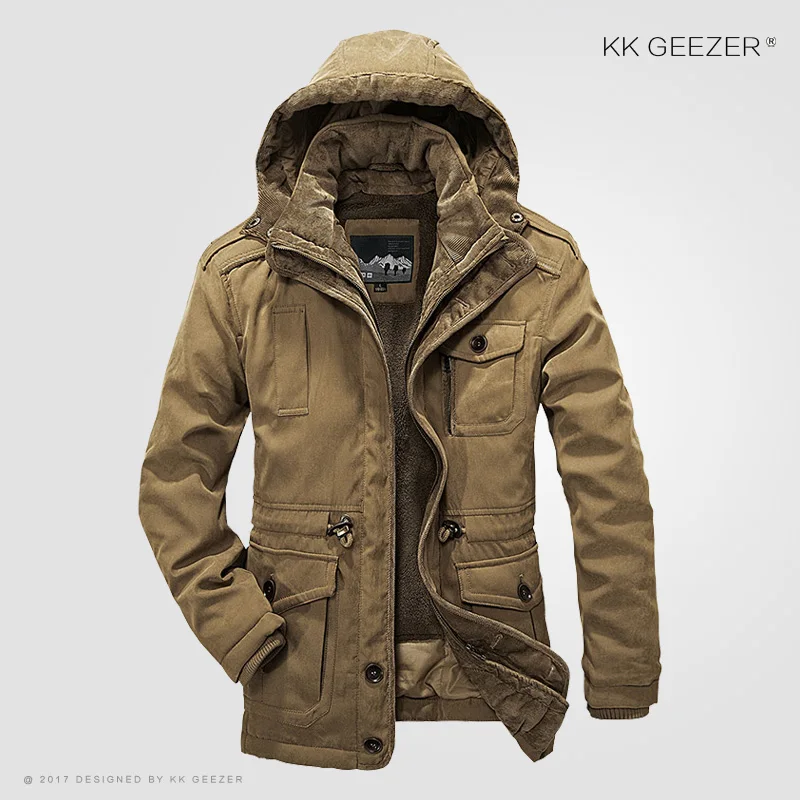 Зимняя куртка Мужская куртка с капюшоном Parka Теплая толстовка с капюшоном в стиле милитари Пальто 2 в 1 Большой размер Толстый мужской Тяжелый длинный синий хаки Россия Высококачественный флис с хлопком и флисом