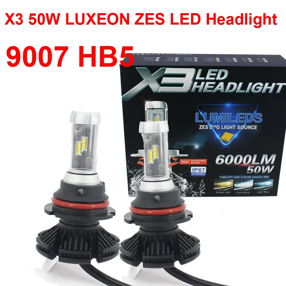 1 Комплект 9007 HB5 X3 светодиодные фары 50 Вт 6000LM безвентиляторный все в одном LUMILED G2 ZES