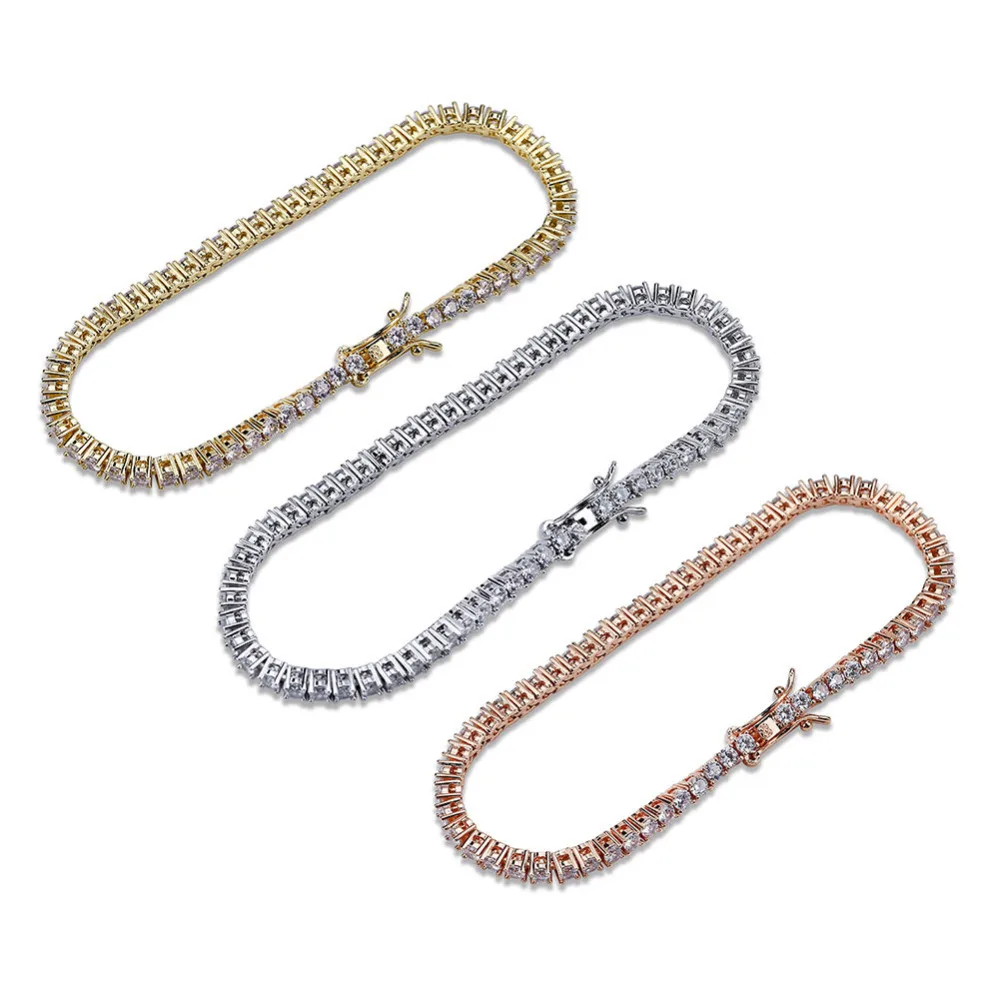 JINAO, 3 мм, 5 мм, 1 ряд, золото, серебро, браслет, Micro Pave, AAA, кубический цирконий, все, льдом, из коробки, цепочка, Bling CZ, камни, браслет для мужчин, подарки