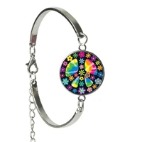 bracelet flower peace sign photo silver cabochon glass bracelet for women jewelry gift