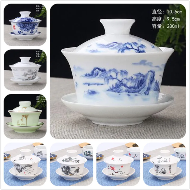 Китайский Gaiwan чайный набор кунг-фу белый керамический гайвань синий и белый фарфор чайная посуда Tureen Sancai чайная чашка для пуэр