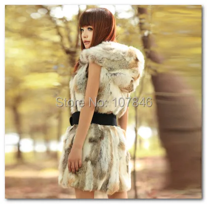 Женский жилет с капюшоном Осенний из натурального кроличьего меха зимняя