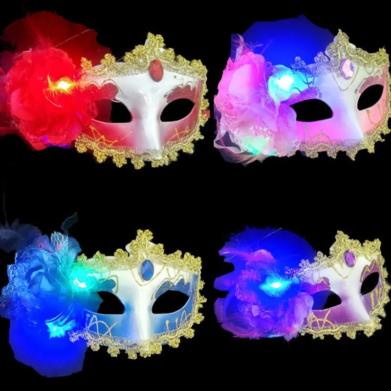 

Colorful LED Flashing Flower Mask Women Girls Bar KTV Nightclub Light Up Masquerade Masks Dance Party Halloween Christmas