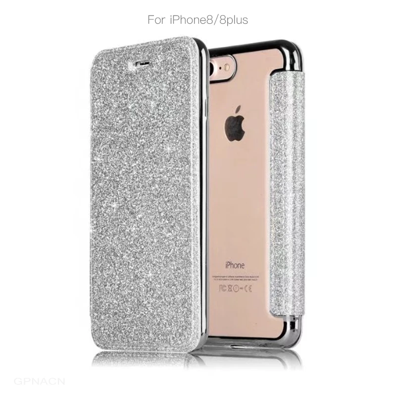 Silvery Роскошный тонкий книга кожа+ ТПУ чехол-бумажник для телефона с откидной крышкой защитный чехол Крышка для iphone 6 6S Plus 7 Plus чехол Крышка для iphone 8, 8 plus - Цвет: Silvery