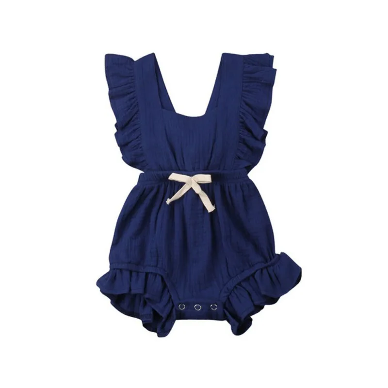 Newborn Baby Girls Ruffle Romper Backcross Jumpsuit Outfits Sunsuit Infants Clothes Solid Color Rompers |