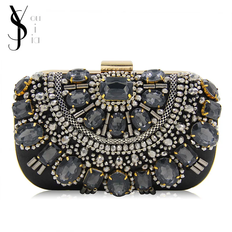 Роскошные Сумки Для женщин дизайнер черный кристалл женский металлов Дело