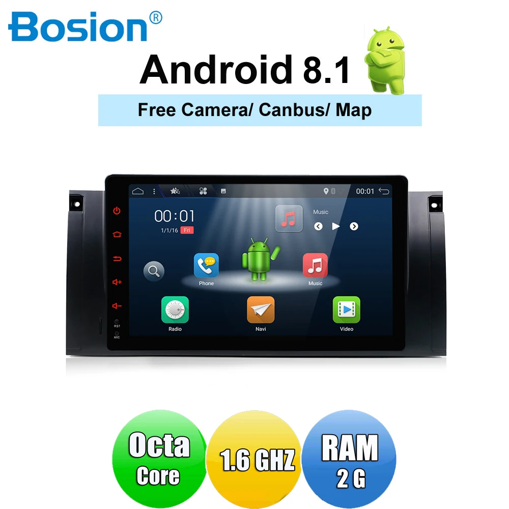 9 дюймов 1 din Android 8 Автомобильный мультимедийный Радио стерео для BMW E39 E53 X5 1024x600 HD