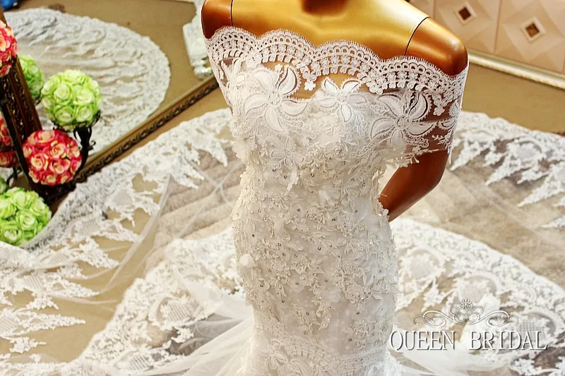 Mermaid wedding dresses 2021 lace applique beaded chapel train brdal gown vestido de noiva  luxo Custom made H62