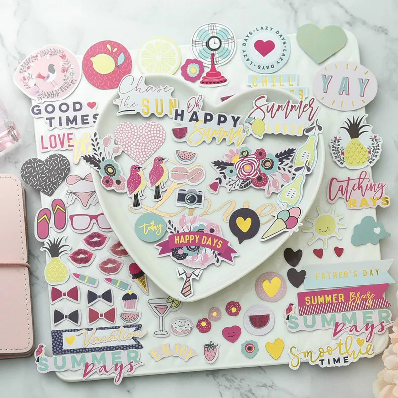 

65pcs Happy Summer Cardstock Die Cuts for Scrapbooking Happy Planner/Card Making/Journaling Project