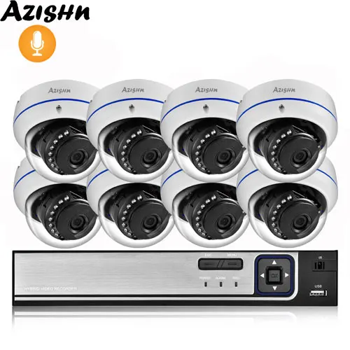 AZISHN 4MP H.265 8CH POE NVR домашняя система безопасности 4MP 3MP аудио запись Металл наружное видео наблюдение IP купольная камера комплект ONVIF - Color: 8CH NVR and 8 Camera