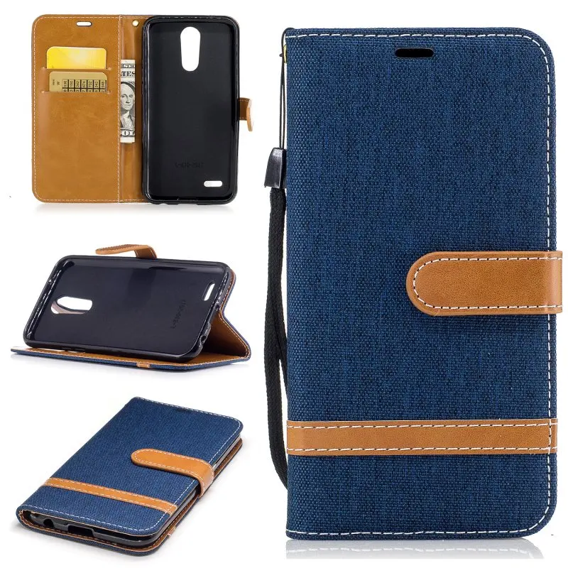 Чехол для LG K10 2017 Coque футляр из джинсовой ткани джинсовое портмоне кожаная сумка с