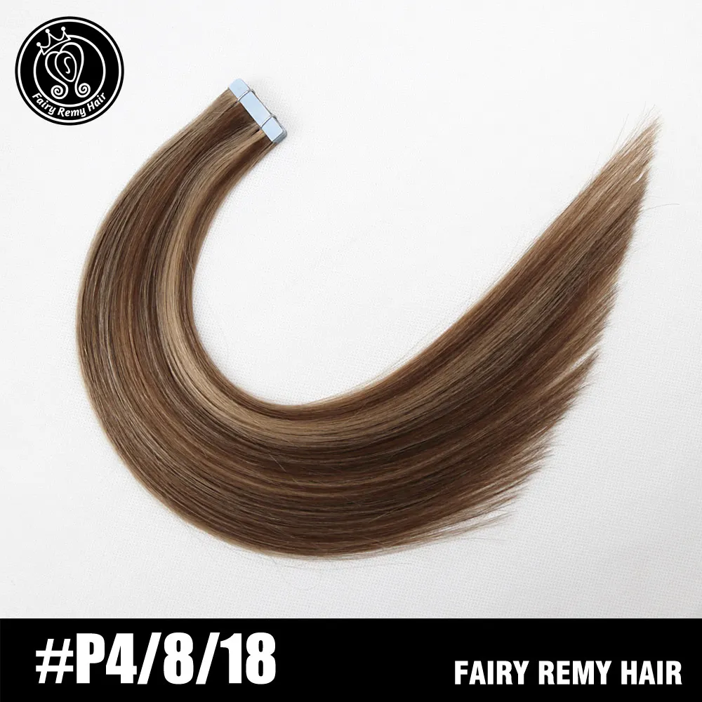 Феи remy волосы 2,5 г/шт. человеческие волосы для наращивания на ленте 1" 18" 2" 22" remy волосы на ленте из полиуретановой кожи Weft бесшовные человеческие волосы 20 шт - Цвет: P4-8-18