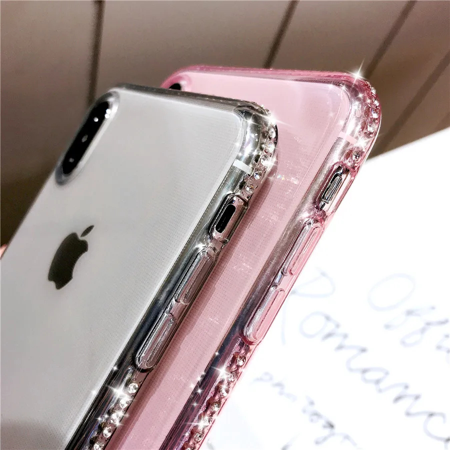 Блестящий Прозрачный чехол для телефона с бриллиантами iPhone 6 6S 8 7 Plus прозрачный X XR