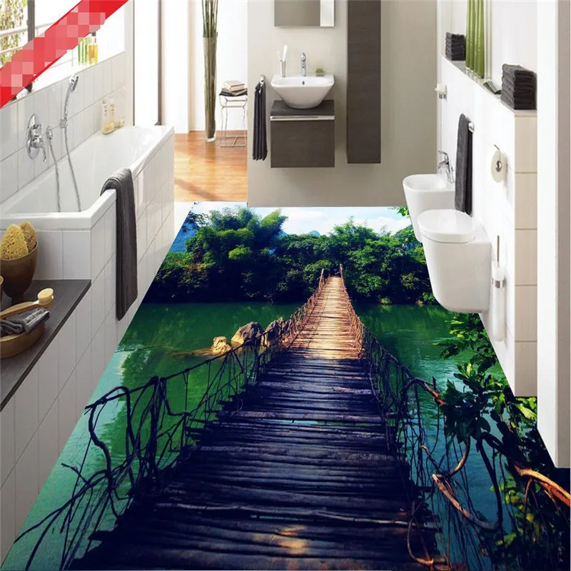 Обои из ПВХ для ванной комнаты Mural 3d самоклеющиеся обои пола|floor painting|natural forestwall paper