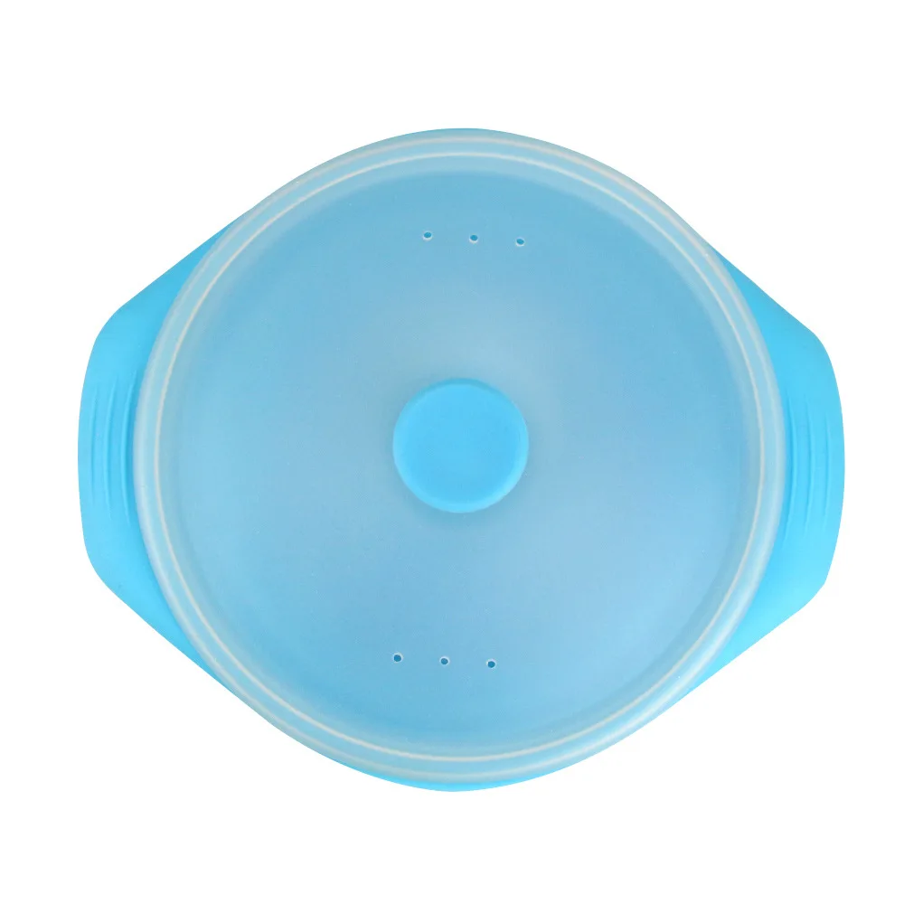 Multifunctional Blue Silicone Steamer with Vent Steam Cover Microwave Heating Bowl Two Handles Practical Household Kitchenware |