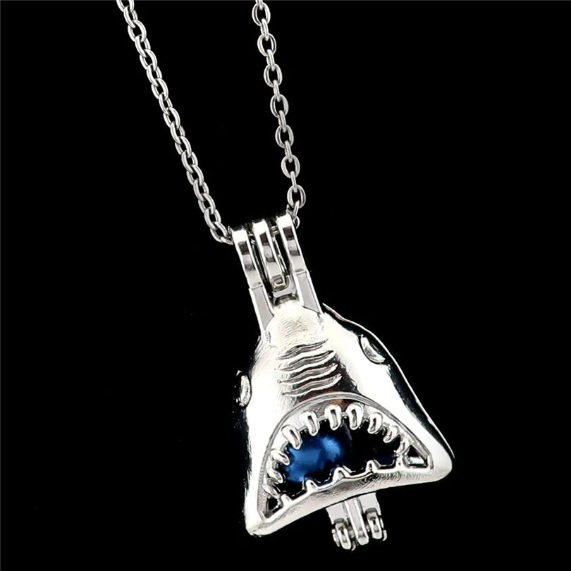 K1016 Silver Alloy Ocean Jaws Animal Beads Pearl Cage Pendant Chain Aroma Essential Oil Diffuser Locket Necklace | Украшения и