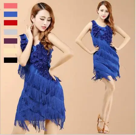 Новинка 2017 высокое качество бахрома платье для латинских танцев Женская