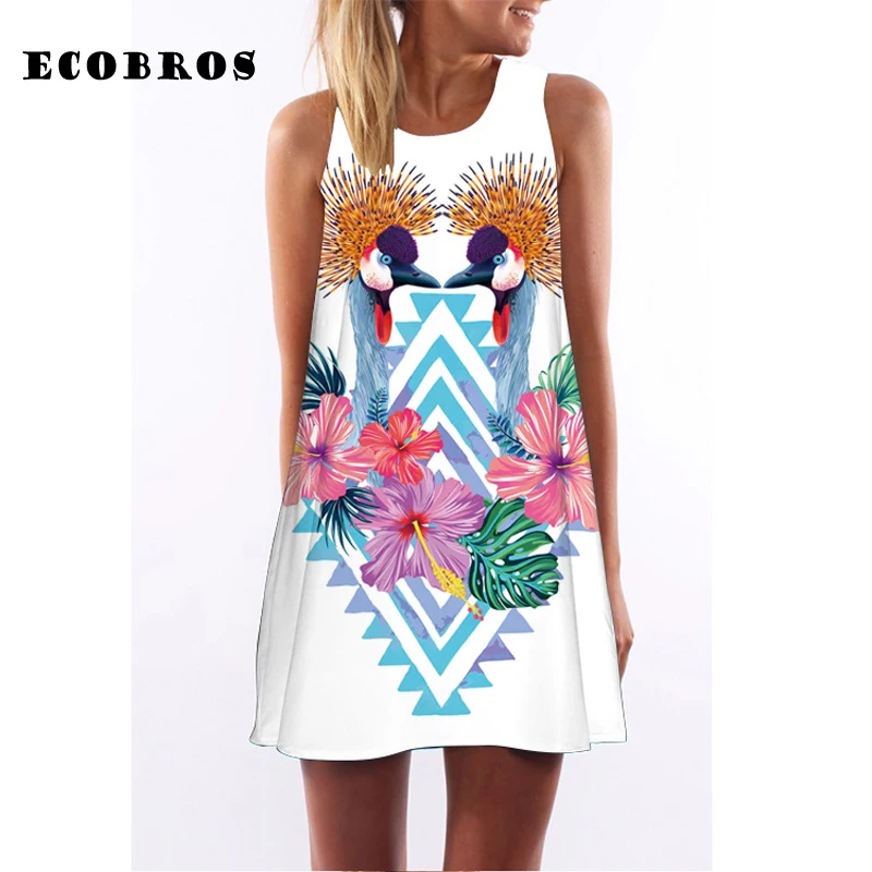 Женское Короткое платье без рукавов ECOBROS свободное повседневное мини-платье с