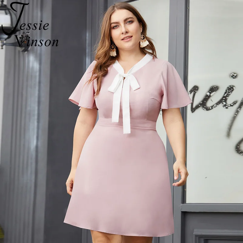 Женское офисное платье Jessie Vinson розовое элегантное платье-туника с коротким