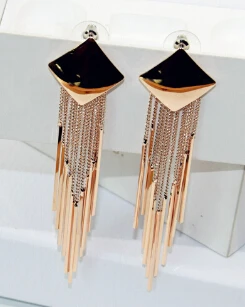 Rose Gold Горячая распродажа! Новая мода Мода элегантный роскошный циркона и жемчужные длинная кисточка, цепочка, свисающие серьги для Для женщин вечерние серьги - Окраска металла: Rose Gold