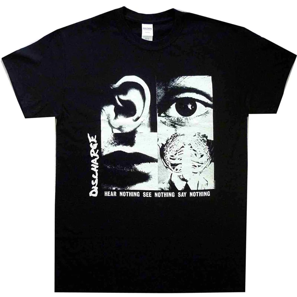 Футболка с надписью Discharge Hear Nobody See Nothing размеры S M L Xl Официальная футболка в стиле