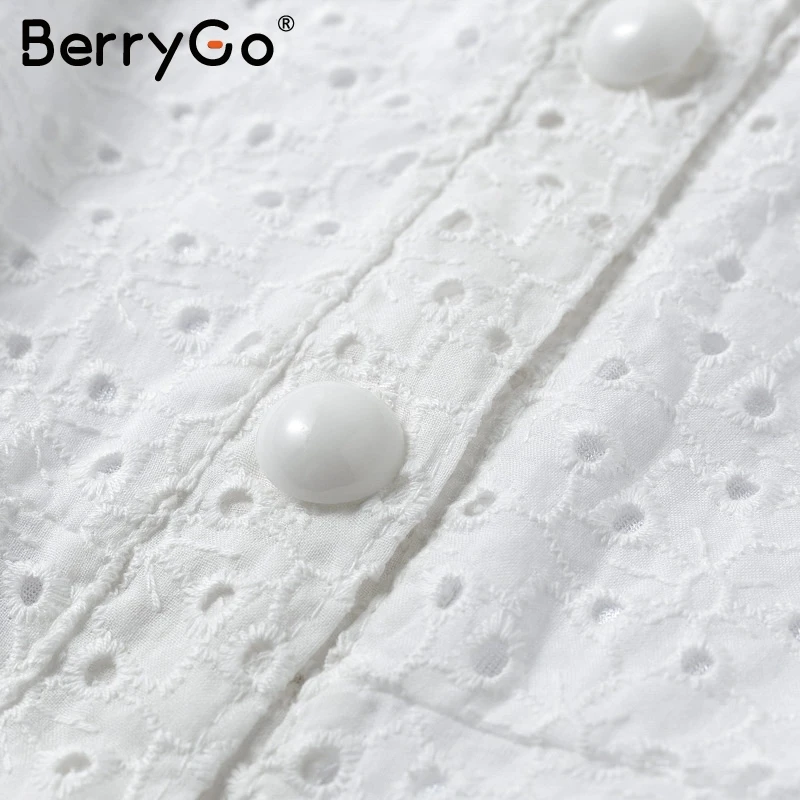 BerryGo белое хлопковое летнее платье с вышивкой женское элегантное кружевное на