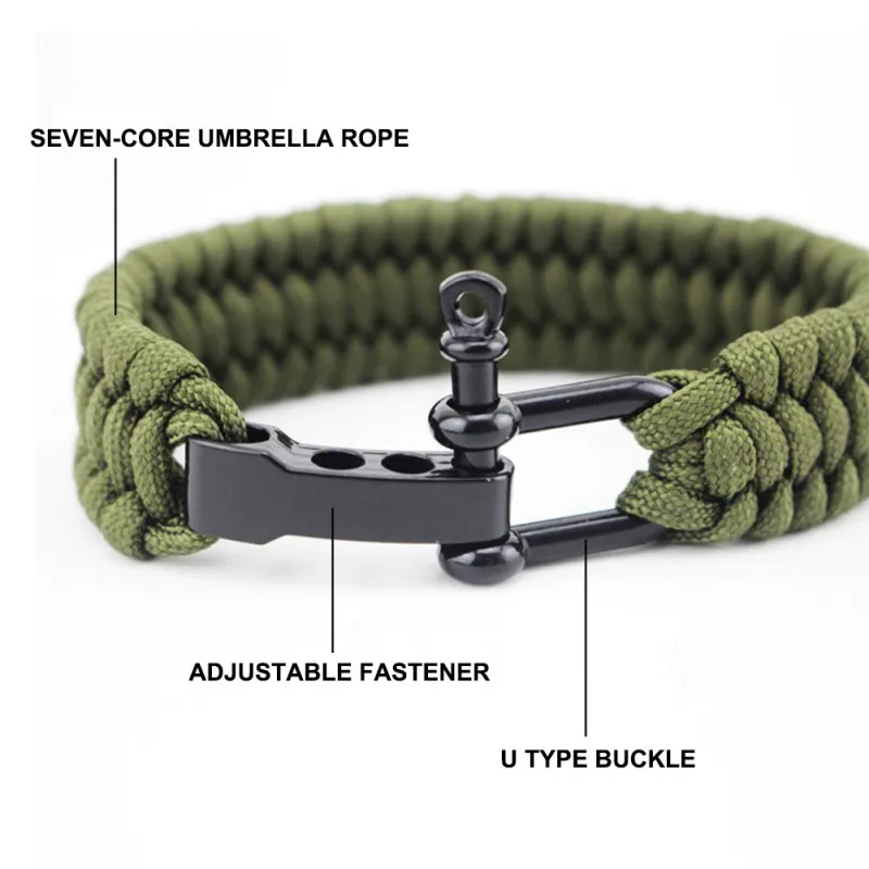 Outdoor Camping Hiking Rescue Paracord Bracelets Parachute Cord Men &amp Women Emergency Rope Black Survival Stainless | Спорт и