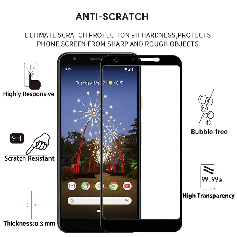 Закаленное стекло для Google Pixel 3A 5 60 дюйма 2 шт. полное покрытие защита экрана
