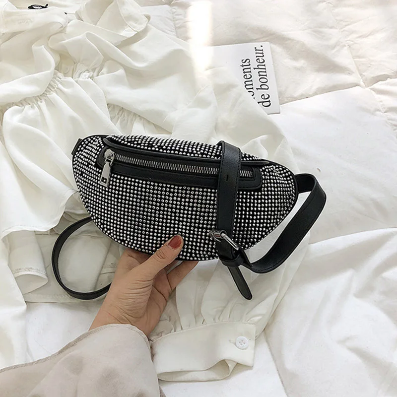 Silver Waist pack Чехол на пояс сумки женские поясные сумки блестящие бриллианты хип-пакеты сумка формы «банан» Роскошная модная сумка через плечо - Цвет: Silver Waist pack
