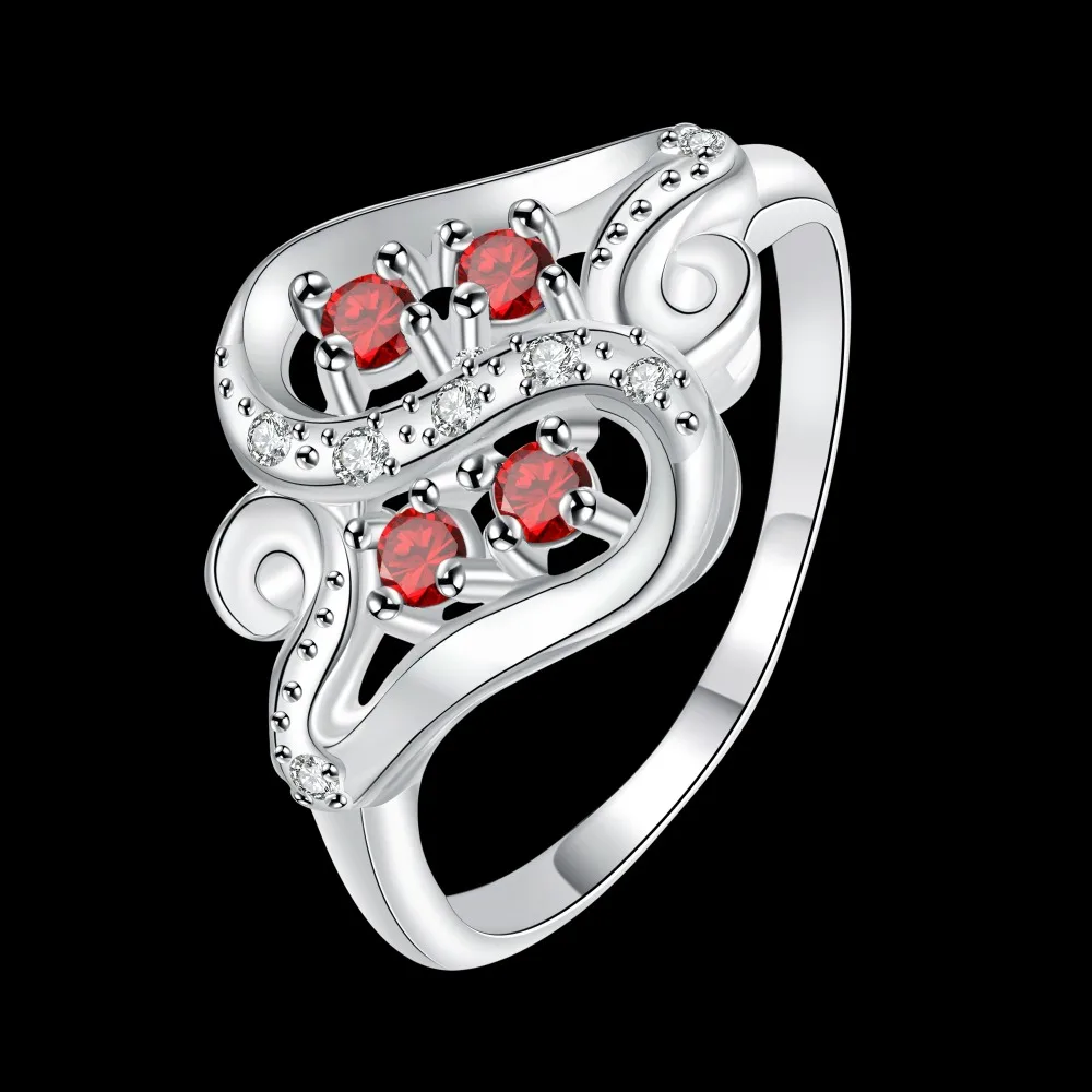 Кольцо США размер 7 8 медь посеребренная красный циркон внутри кольца для унисекс