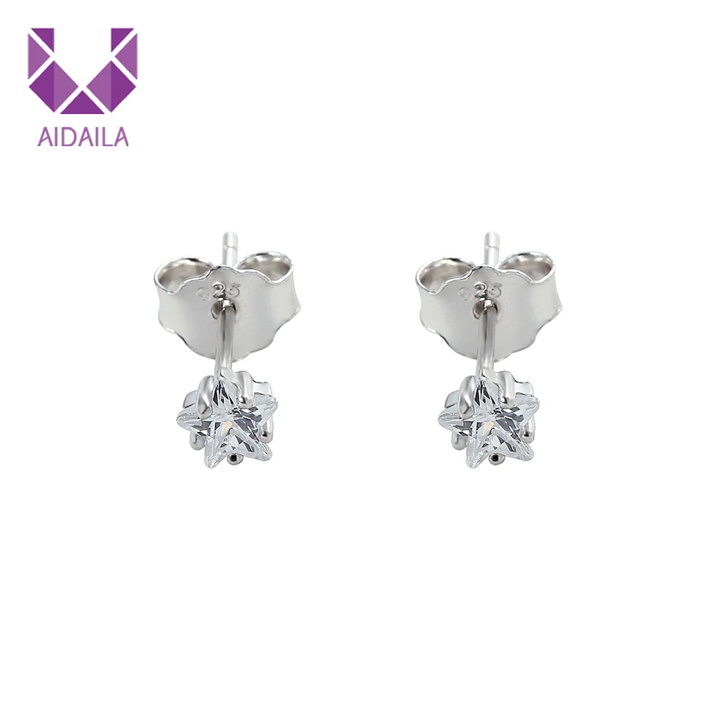 

Classic 100% 925 Sterling Silver Small White Five Stars CZ Zircon Stud Earrings for Women Ladies' Genuine Fashion Jewelry Gift