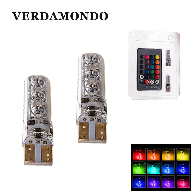 2 шт. T10 W5W 5050 6SMD RGB светодиодный светильник удаленный беспроводной контроллер
