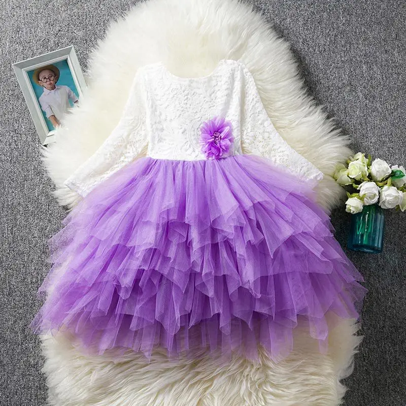 Flower Girls Summer Dress 2018 Princess Party Kids Lace Dresses For Wedding Long Sleeve Backless Children Costumes | Детская одежда и
