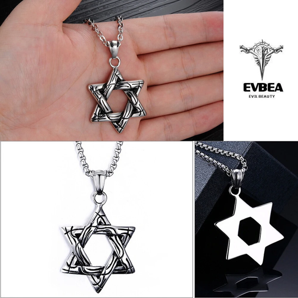 EVBEA Six-star Star of David Cross Pendant Charm Necklaces Jewish Jewelry Women Men Stainless Steel Gold Color | Украшения и