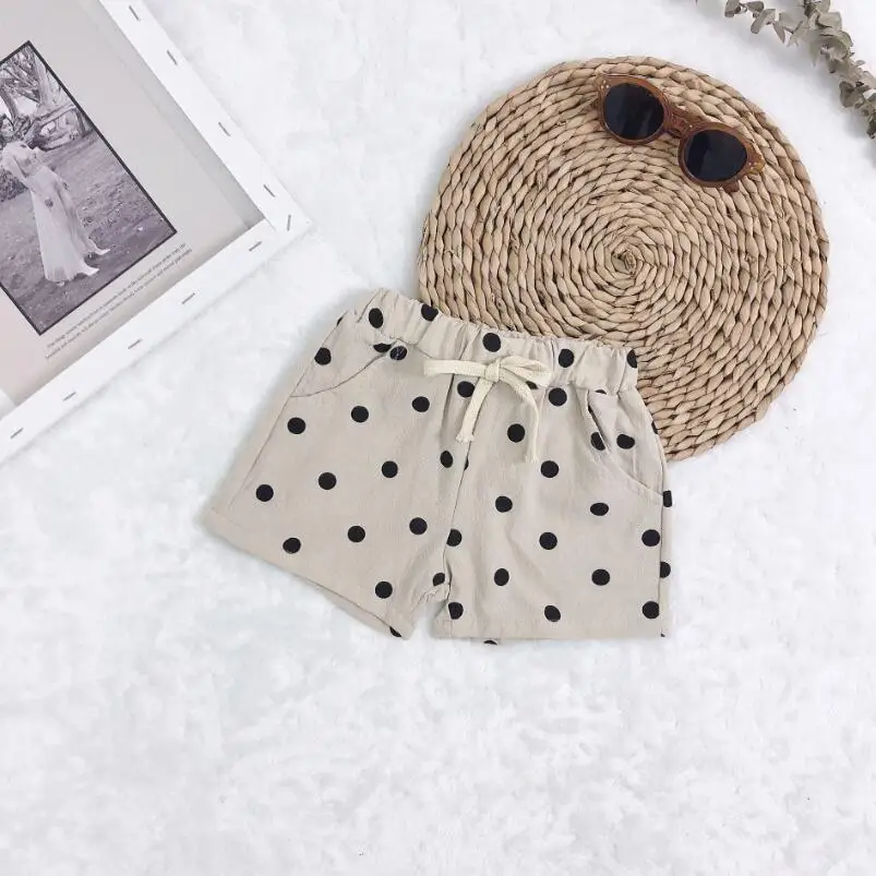 Детские летние хлопковые шорты в горошек для мальчиков и девочек | Мать ребенок