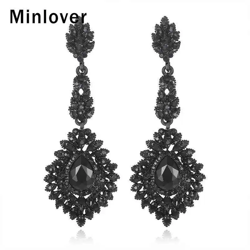 Minlover каплевидные кристаллические свадебные длинные висячие серьги черного