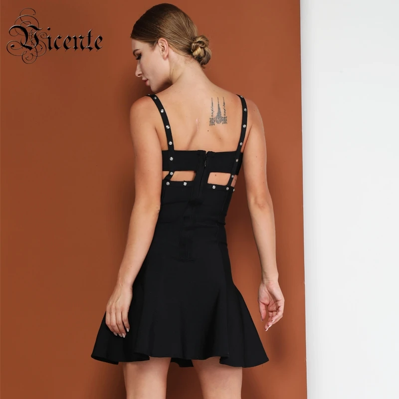 Vicente HOT Chic A-Line Black Dress Sexy Vneck Rivet Design Backless Hollow Out Wholesale Celebrity Party Bandage Slip | Женская одежда
