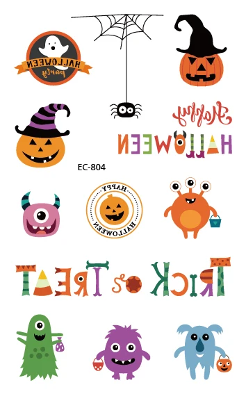 Rocooart Мультфильм Хэллоуин татуировки для детей поддельные татуировки детей Хэллоуин боди-арт Водонепроницаемый Временные татуировки стикер День святого Валентина - Цвет: EC-804