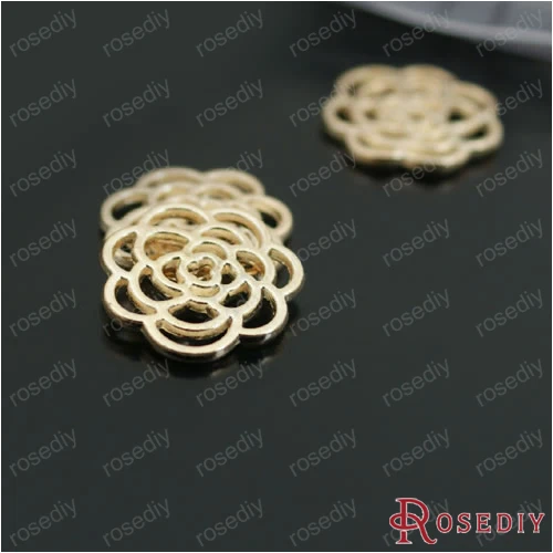 (26802) 30 шт. 15 16 мм Champagne gold Цвет покрытием сплава цветок розы Подвески Diy ювелирных