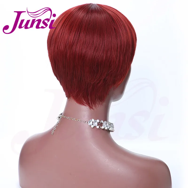 JUNSI Волосы Короткие Красный Черный Pixie Cut синтетические парики для женщин натуральные парики