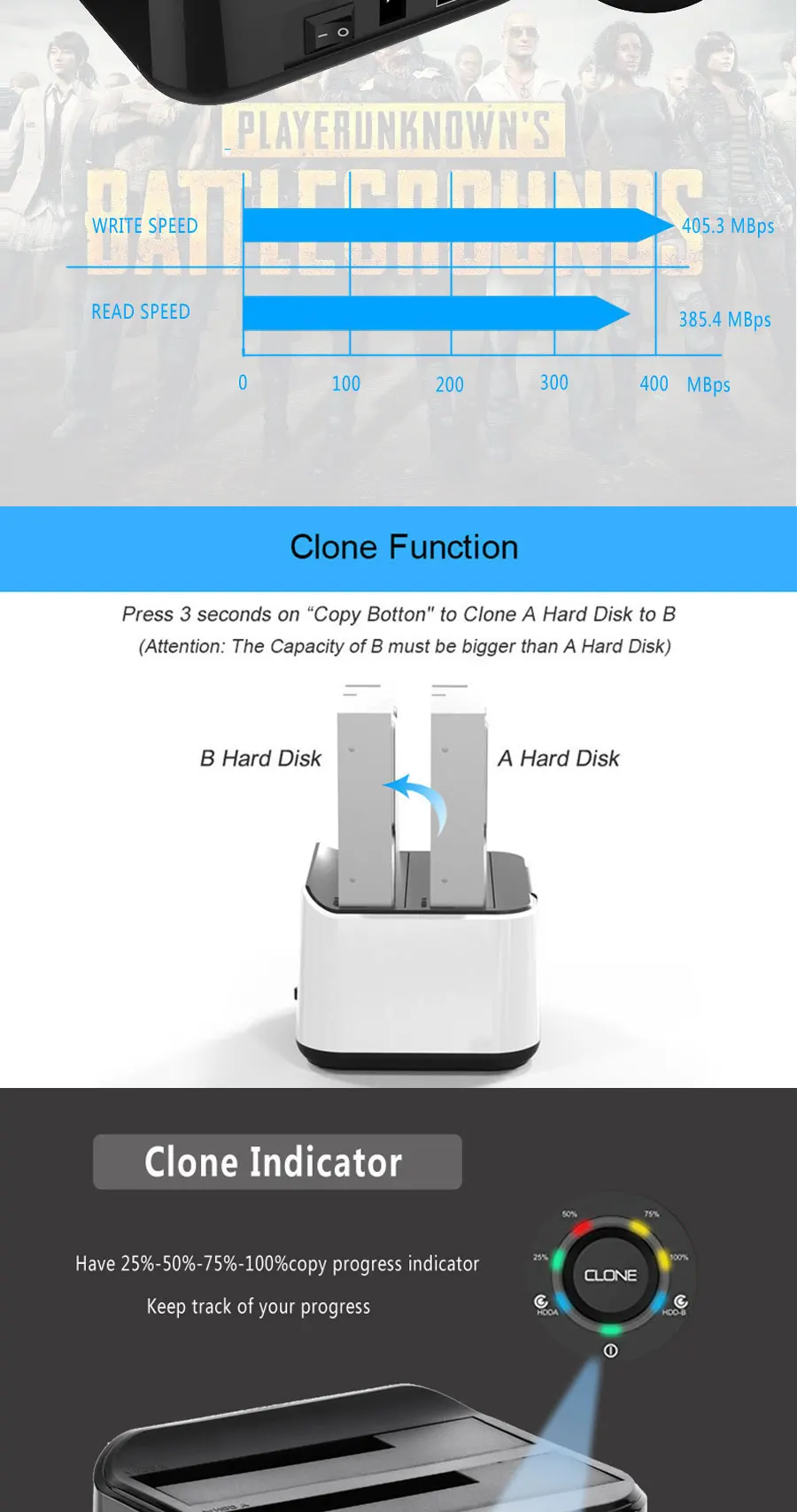 Двойной отсек SSD/HDD док-станция жесткий диск Док-станция Sata III к USB3.0 док-станция клон функция для 2,5/3,5 hdd ноутбука