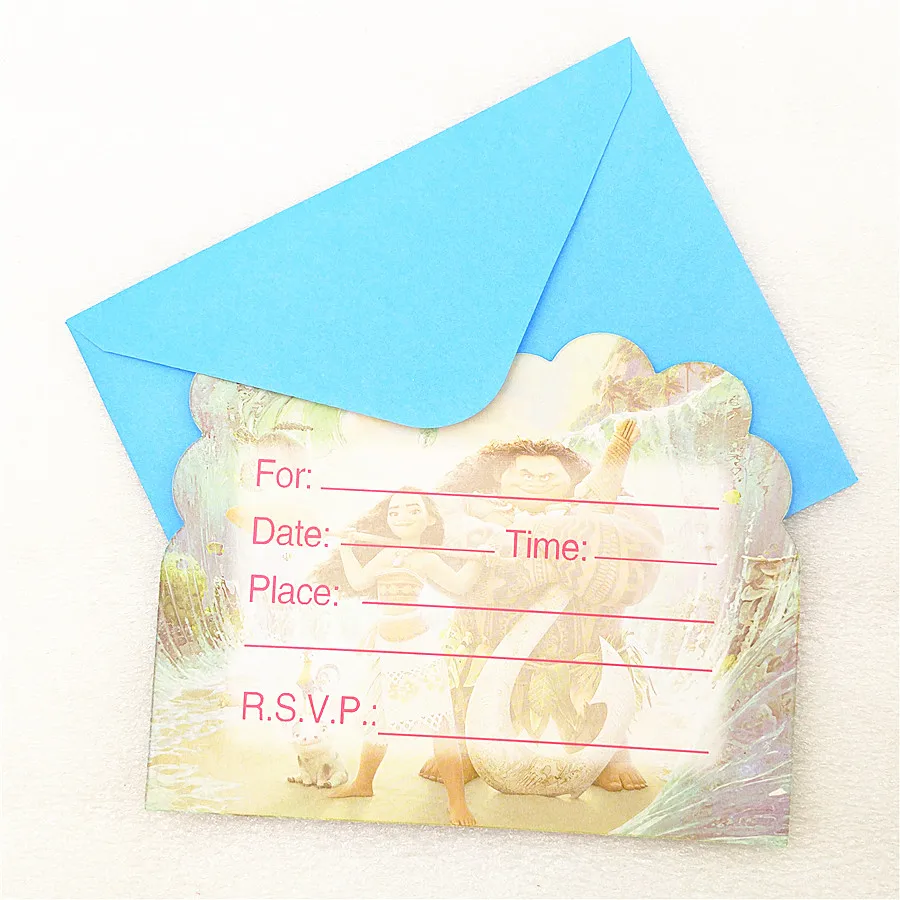 6pc Moana Invitation Card Envelopes For Kids Birthday Party Supplies Baby Shower Decoration Festival Favors | Дом и сад