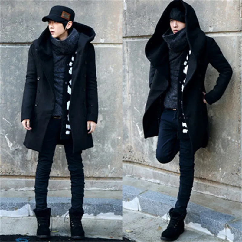 Мужская Пледы И Твида Двубортный Пальто Осень Slim Fit Длинный Участок Шерстяные