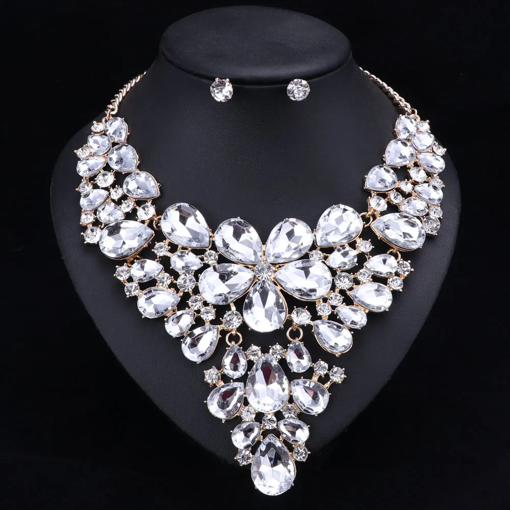 10 цветов модные женские свадебные ожерелья наборы винтажный большой цветок