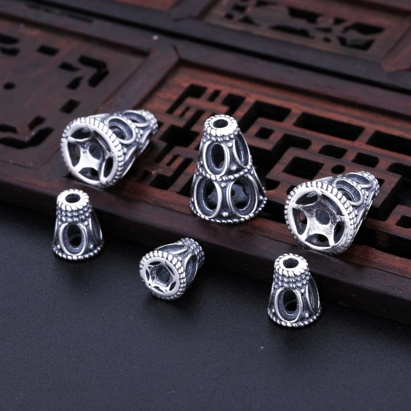 925 sterling silver Color retro accessories inlaid turquoise stupa empty support bracelets beads DIY accessories