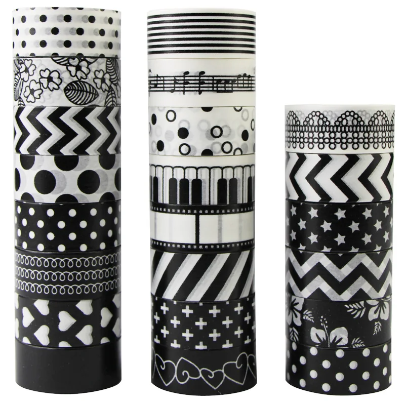 

22 Rolls Black White Patterns Designs Washi Tape Set Decoration Paper Masking Tapes Adhesive Tape DIY Scrapbook Sticker,15mm*4m
