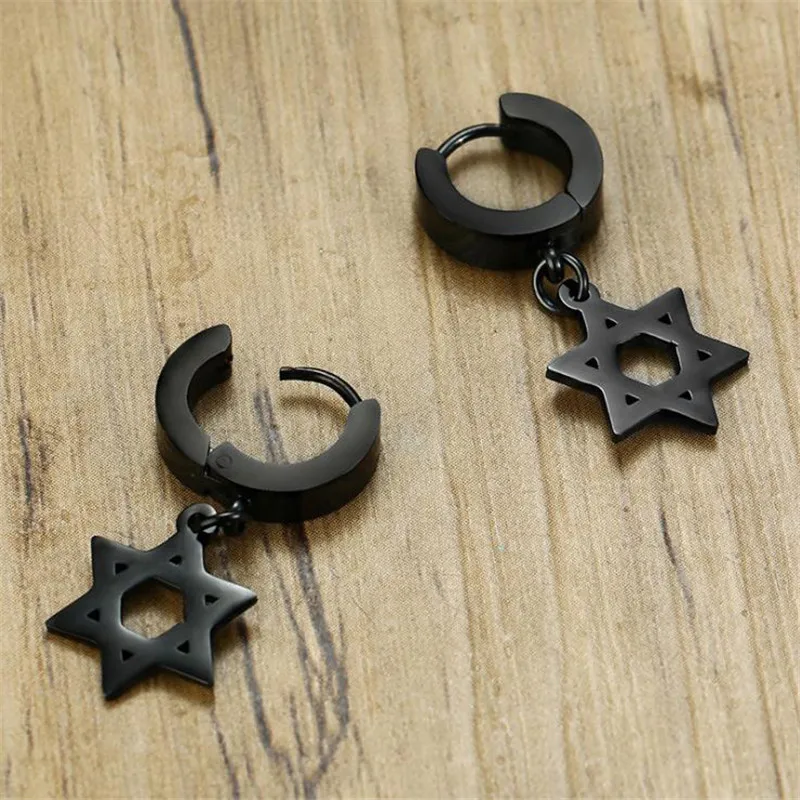 Hot Titanium steel black Hexagonal star earrings for Men high polished fashion jewelry boyfriend gift | Украшения и аксессуары