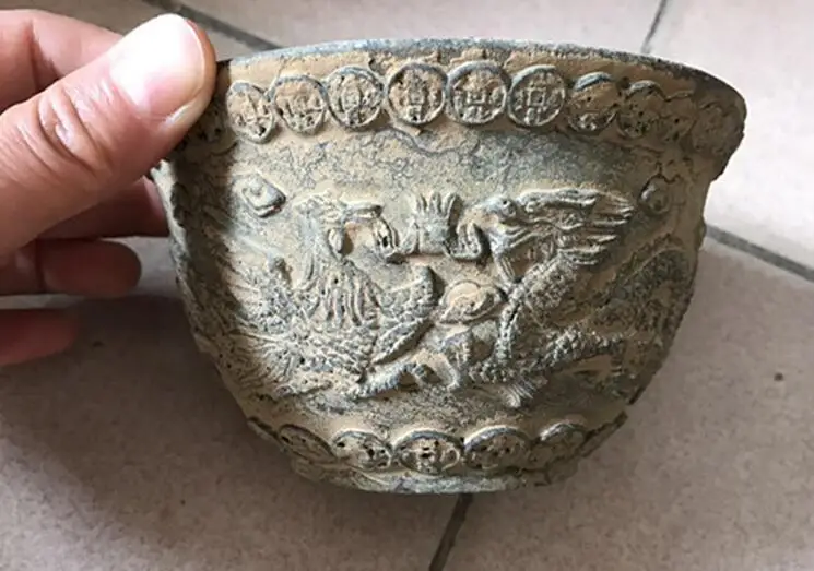 Antique old antique bronze objects unearthed miscellaneous copper bowl Shuangfeng collection | Дом и сад