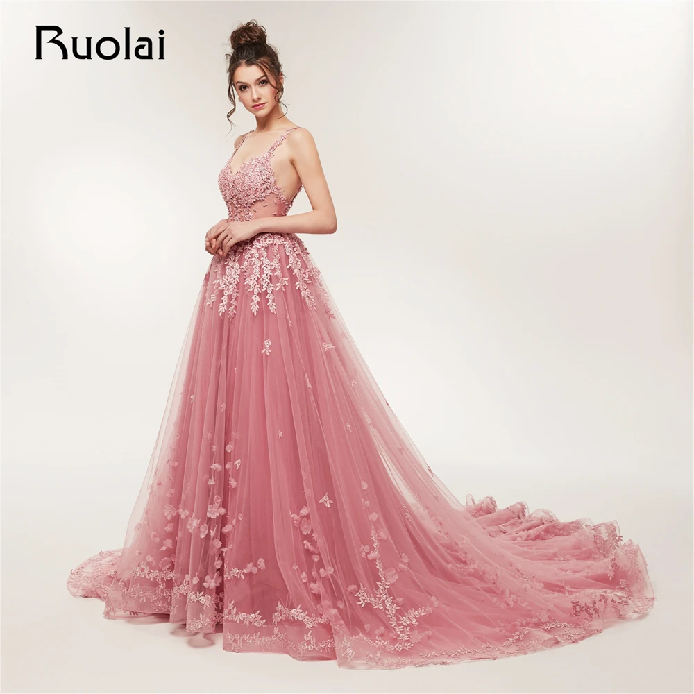 

Gorgeous 2019 Lace Evening Dresses Long Sweetheart Tulle Applique Beaded Prom Dress Party Gown Court train Robe de Soiree RE4
