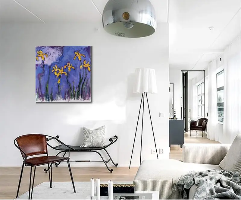 Высокое качество репродукции картин Клода Моне желтые Ирисы с розовым облаком